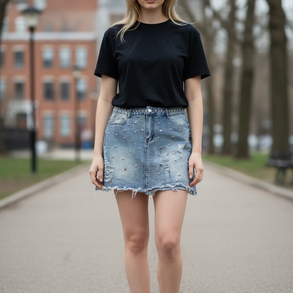 Studded Denim Skirt - Picture 6 of 7